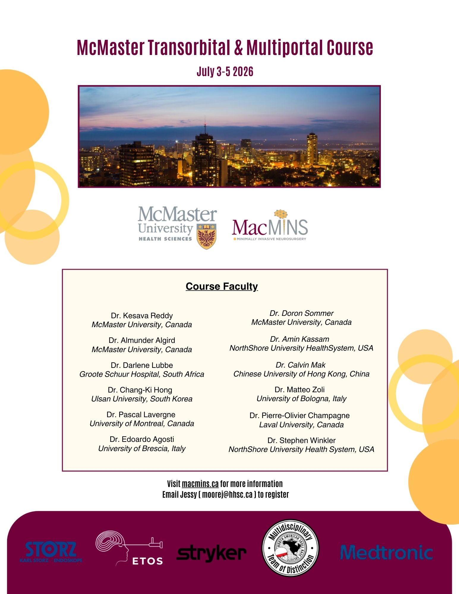 McMaster Transorbital & Multiportal Course- July 3rd-5th, 2026